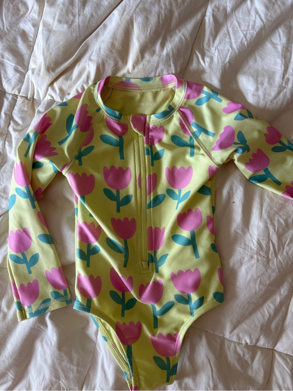 Toddler girl Yellow Floral Zip-Front Long Sleeve Swimsuit